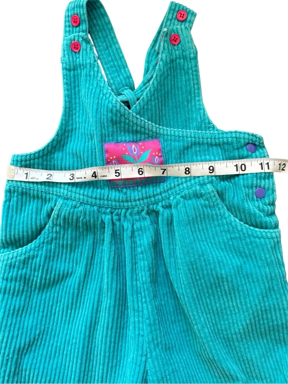 Vintage 1990’s Gymboree Girls’ Teal Corduroy Overalls Pink Accents Size Small